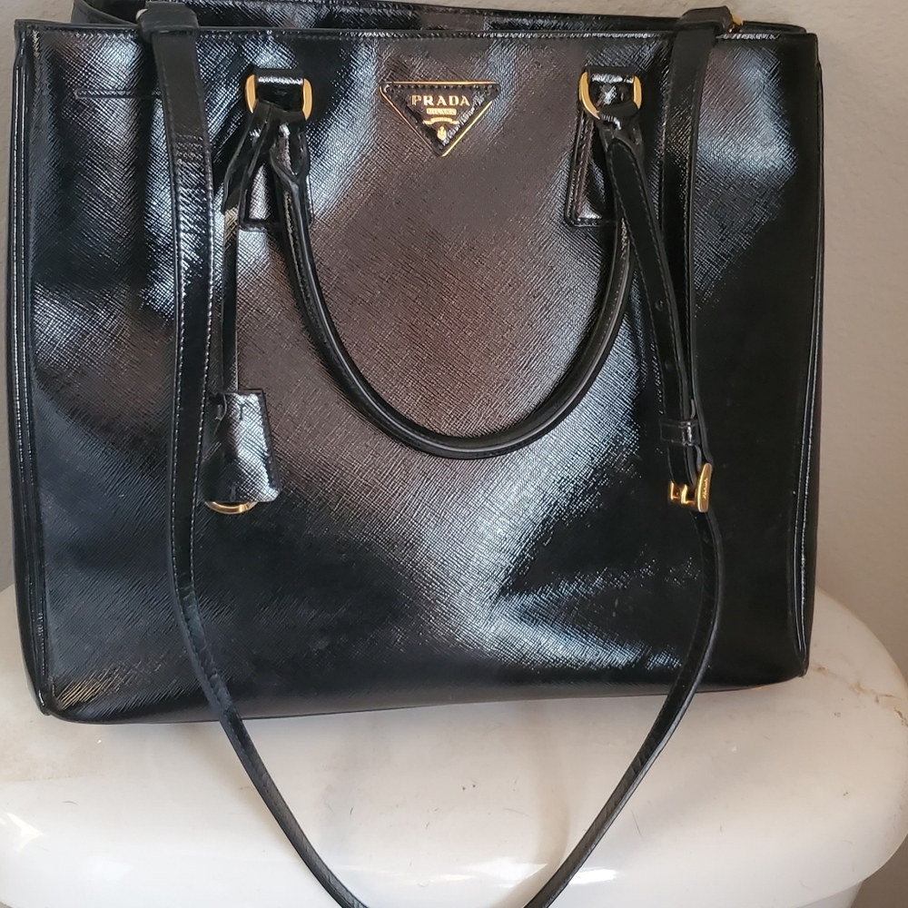 Prada Saffiano Vernice Gardener's Tote Bag, Black